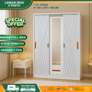 Lemari Pakaian Besi 3 Pintu Kombinasi 120 cm