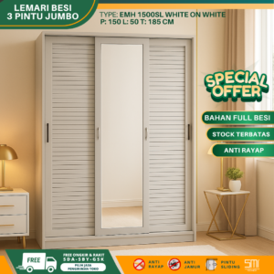 Lemari Pakaian Besi 3 Pintu 150 cm