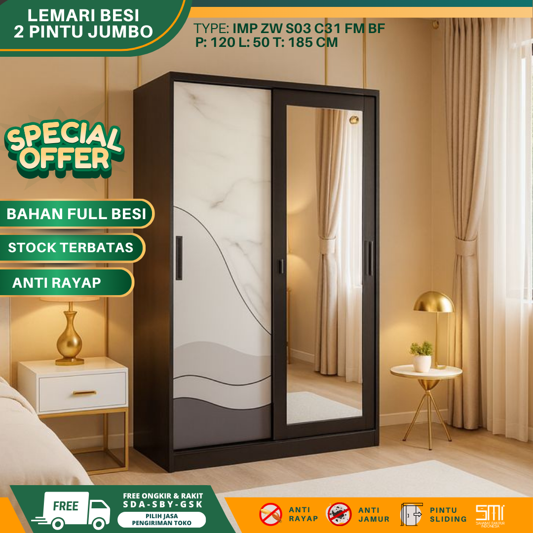 Lemari Pakaian Besi 2 Pintu 120 cm