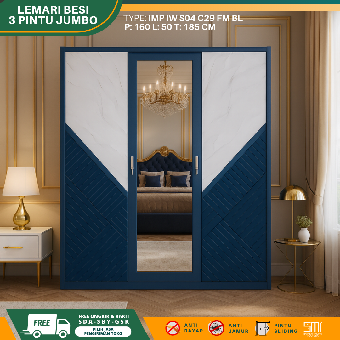 Lemari Pakaian Besi 3 Pintu 160 cm