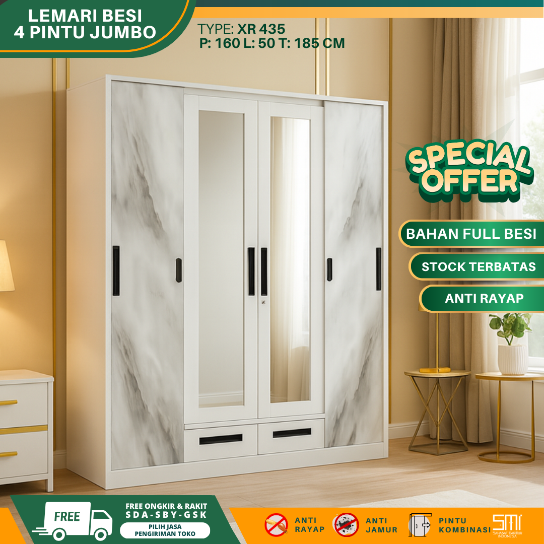 Lemari Pakaian Besi 4 Pintu Kombinasi 160 cm