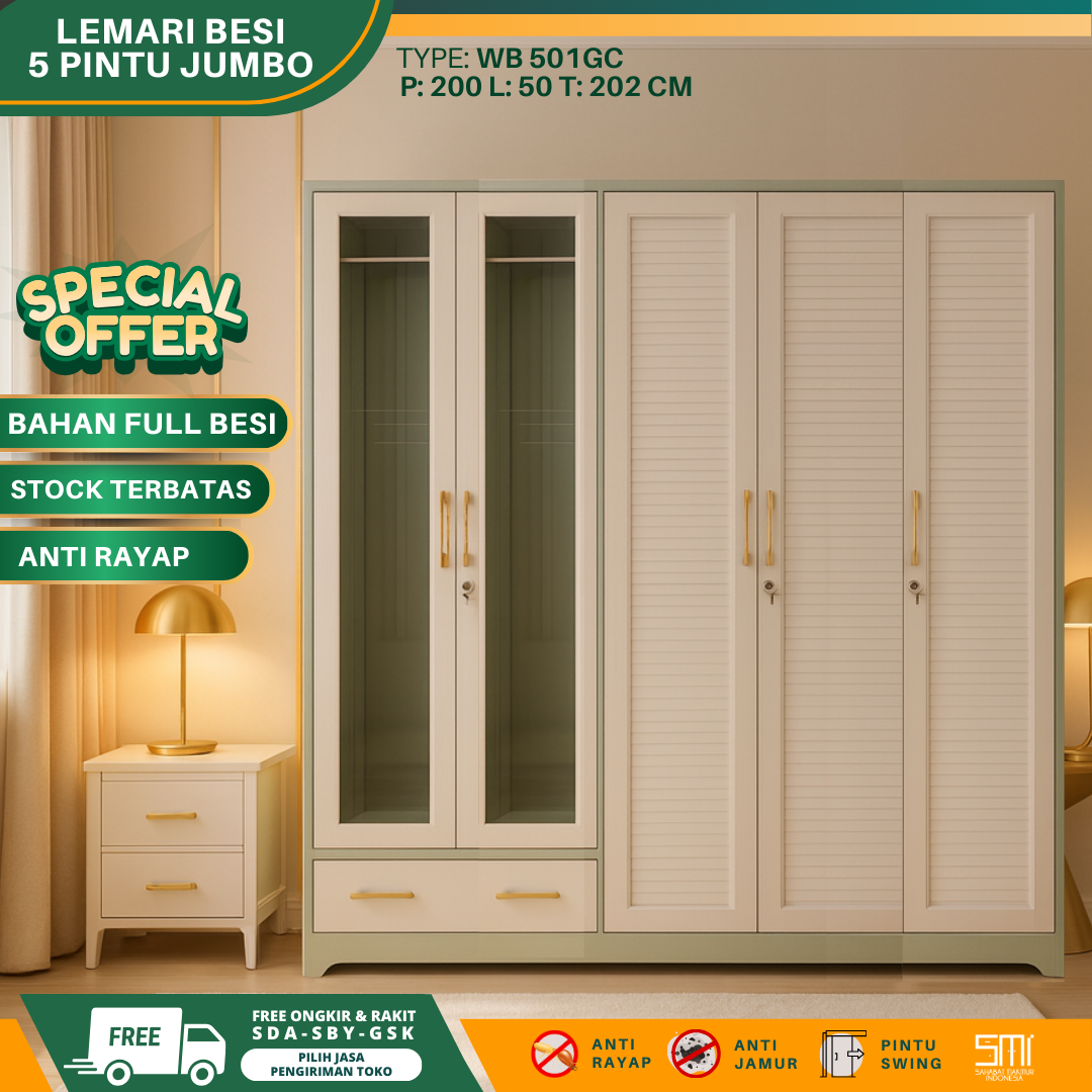 Lemari Besi 5 Pintu Jumbo LED